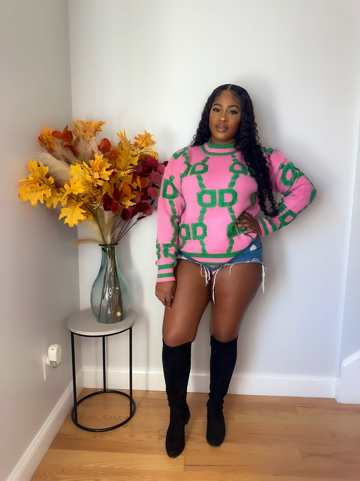 Over The top sweater (Pink&Green)