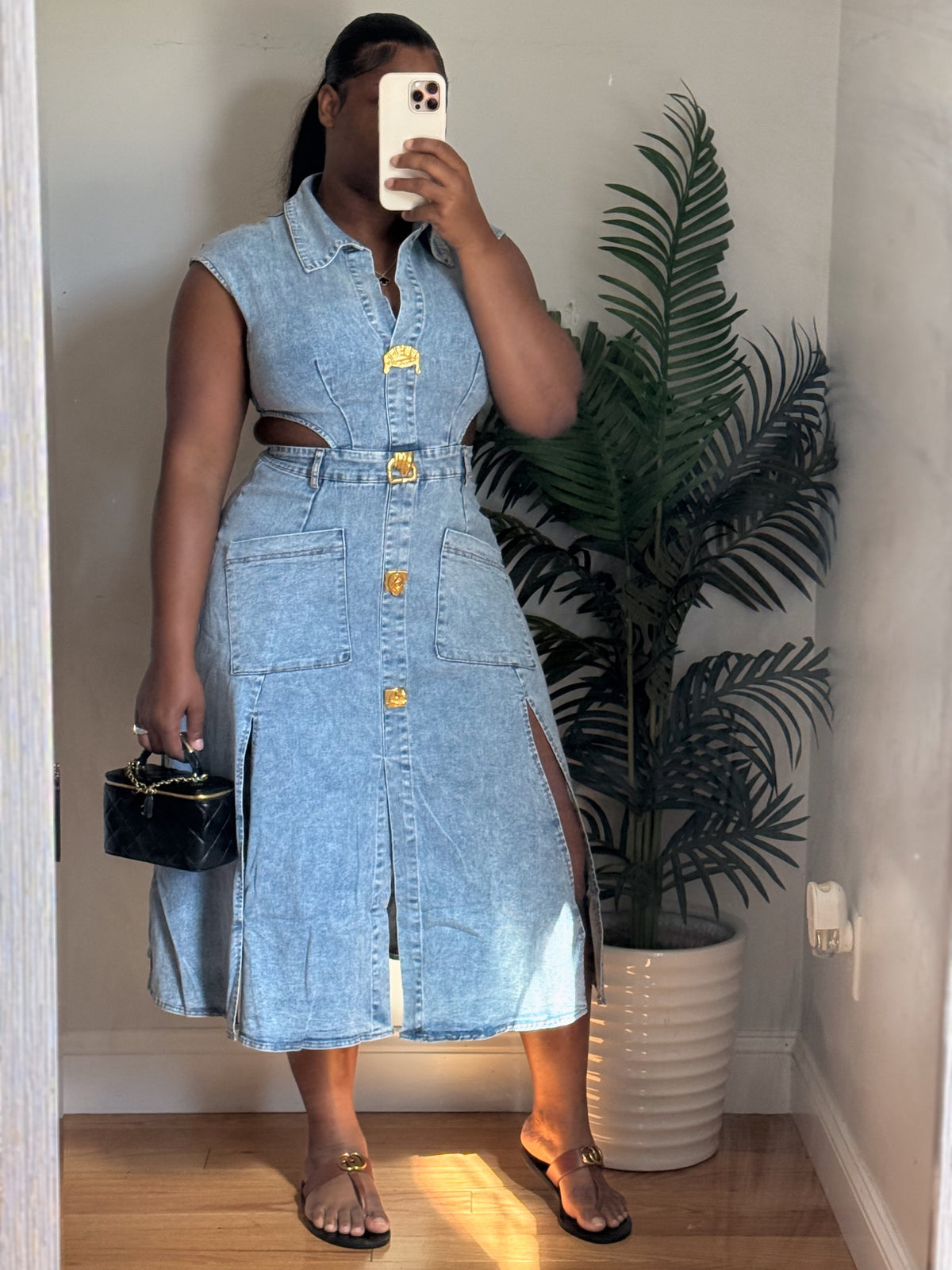 Metal Gold Button Down Dress ship 7/22